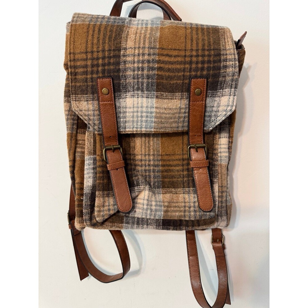 PLAID BACKPACK BROWN BY NATURAL REFLECTIONS NWOT